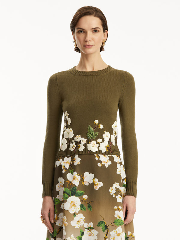 Oscar De La Renta Cherry Blossom Threadwork Pullover
