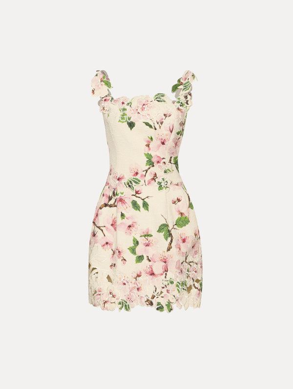 oscar de la renta Cherry Blossom Tweed Sleeveless Dress