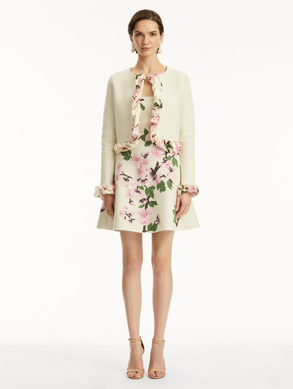 Oscar De La Renta Cherry Blossom Twist Trim Cardigan