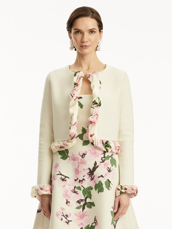Oscar De La Renta Cherry Blossom Twist Trim Cardigan