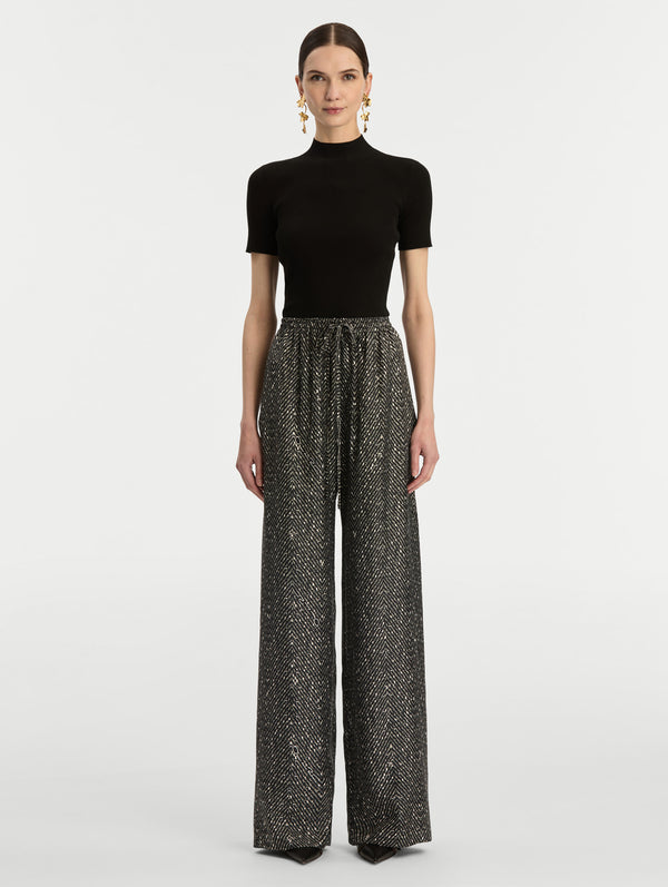 Oscar De La Renta Chevron Silk Twill Drawstring Pant