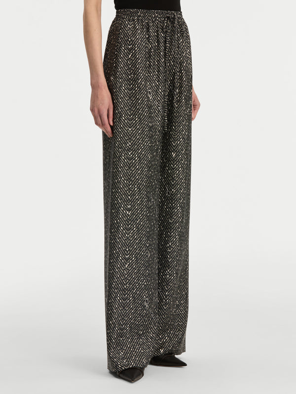 Oscar De La Renta Chevron Silk Twill Drawstring Pant