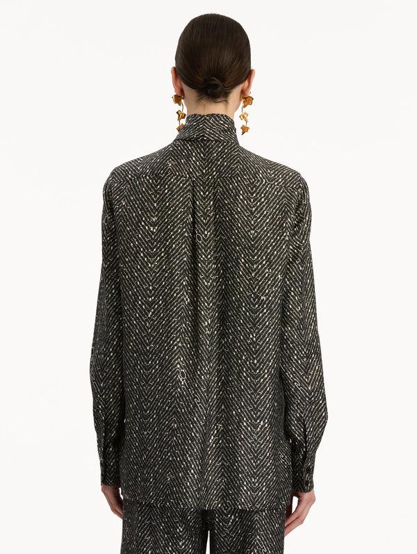 Oscar De La Renta Chevron Tie-Neck Silk Twill Blouse
