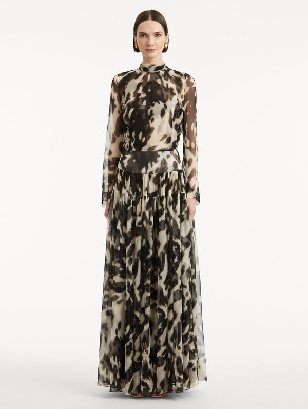 Oscar De La Renta Cowhide Printed Silk Chiffon Dress