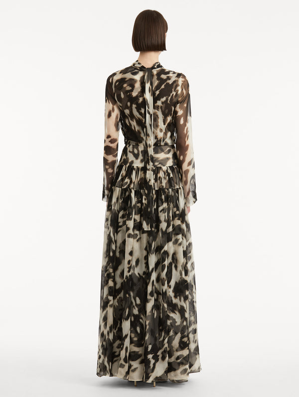 Oscar De La Renta Cowhide Printed Silk Chiffon Dress