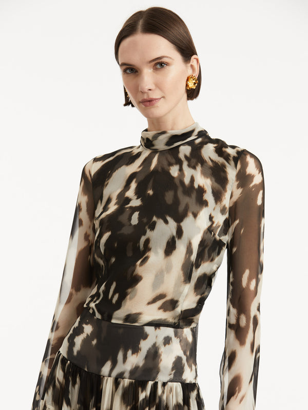 Oscar De La Renta Cowhide Printed Silk Chiffon Dress