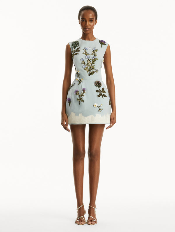 Oscar De La Renta Crystal Artichoke Embroidered Dress