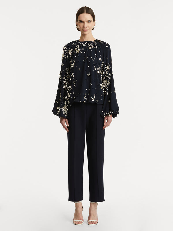Oscar De La Renta Crystal Cluster Embroidered Blouse