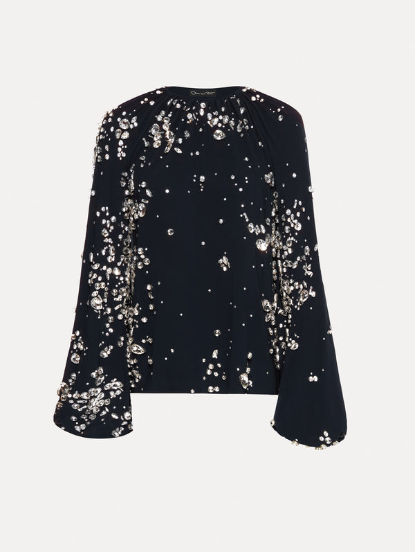 oscar de la renta Crystal Cluster Embroidered Blouse