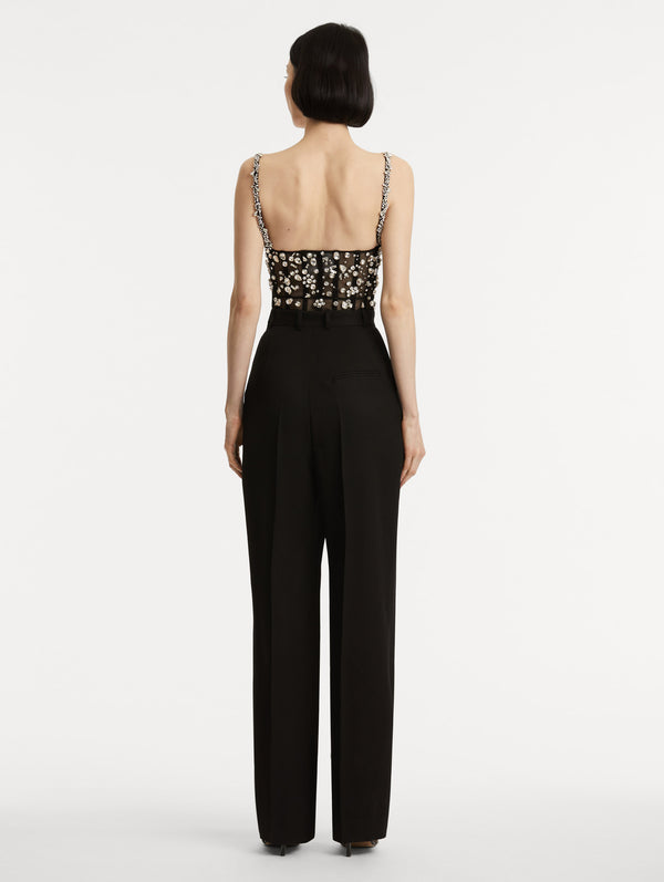 Oscar De La Renta Crystal Cluster Embroidered Jumpsuit