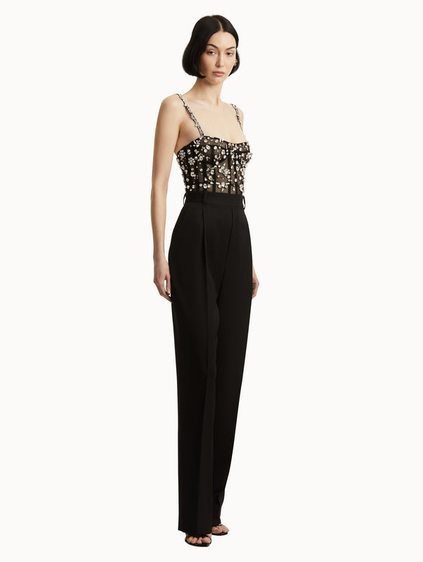 Oscar De La Renta Crystal Cluster Embroidered Jumpsuit
