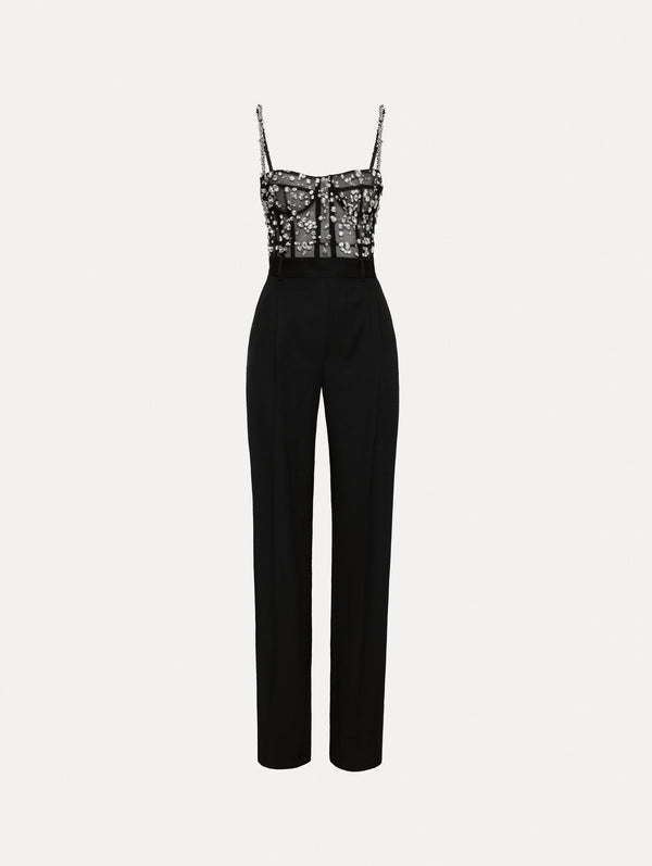 oscar de la renta Crystal Cluster Embroidered Jumpsuit