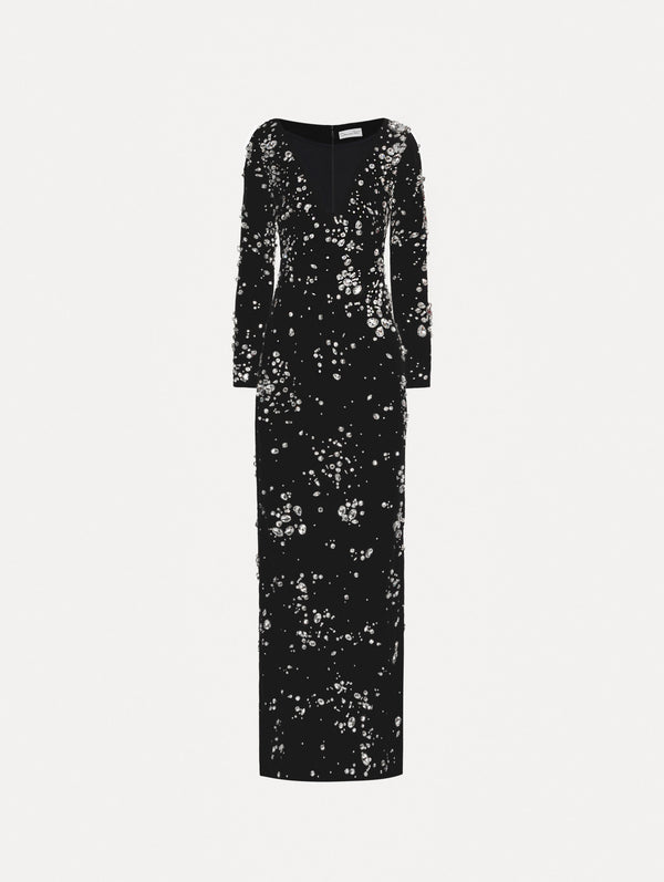 oscar de la renta Crystal Cluster Embroidered Long Sleeve Gown