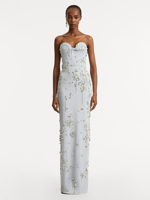 Oscar De La Renta Crystal Cluster Embroidered Strapless Gown