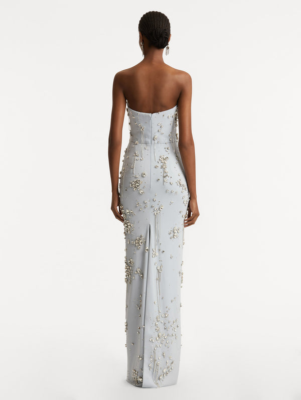 Oscar De La Renta Crystal Cluster Embroidered Strapless Gown