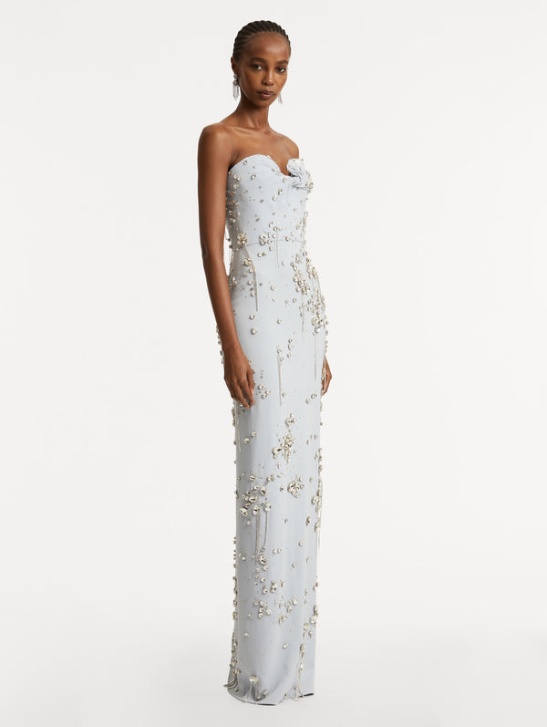 Oscar De La Renta Crystal Cluster Embroidered Strapless Gown