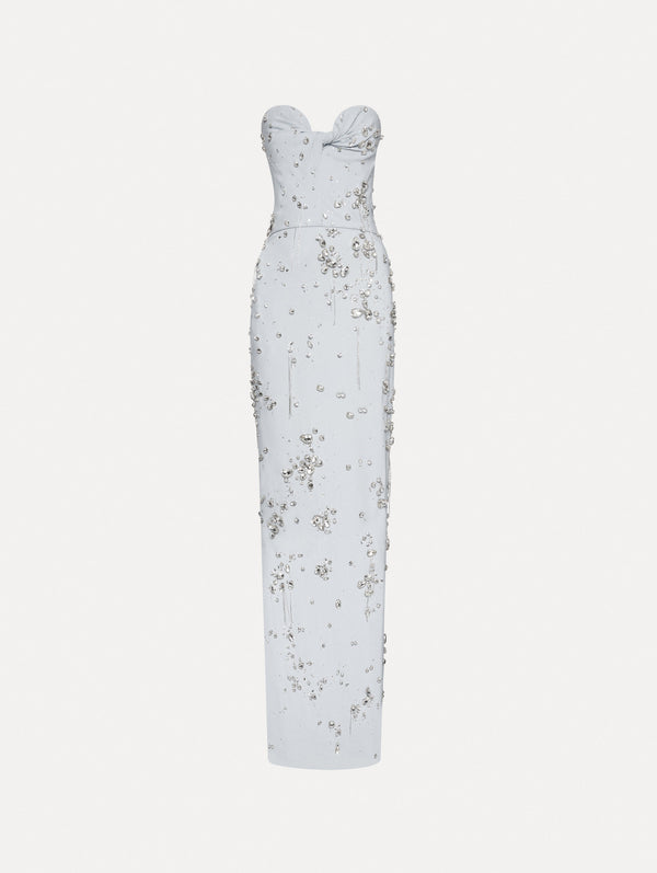 oscar de la renta Crystal Cluster Embroidered Strapless Gown