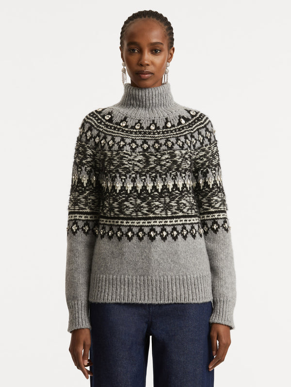 Oscar De La Renta Crystal-Detailed Turtleneck Pullover