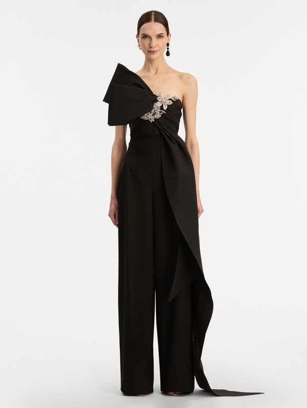 oscar De La Renta Crystal Embroidered Bow-Detailed Blouse