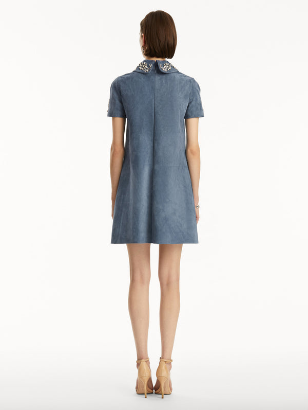 Oscar De La Renta Crystal Embroidered Suede Shift Dress
