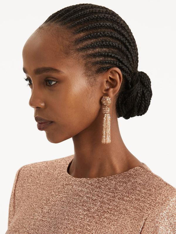 Oscar De La Renta Crystal Fringe Tassel Clip-On Earrings