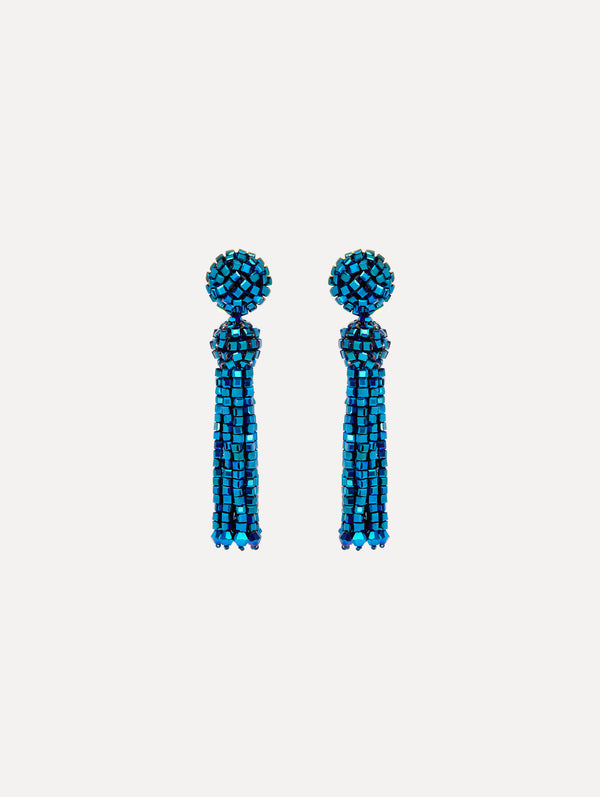 oscar de la renta Crystal Fringe Tassel Clip-On Earrings