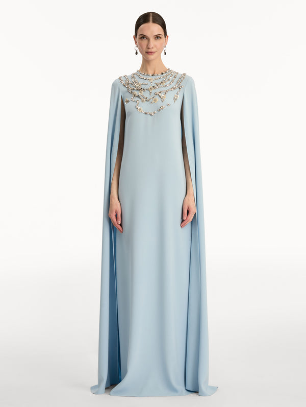 Oscar De La Renta Crystal Necklace Embroidered Caftan