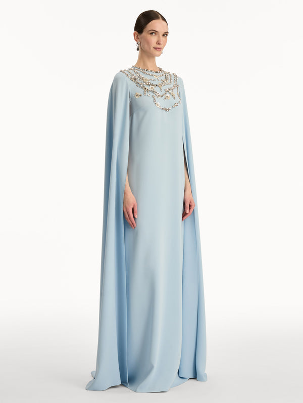 Oscar De La Renta Crystal Necklace Embroidered Caftan
