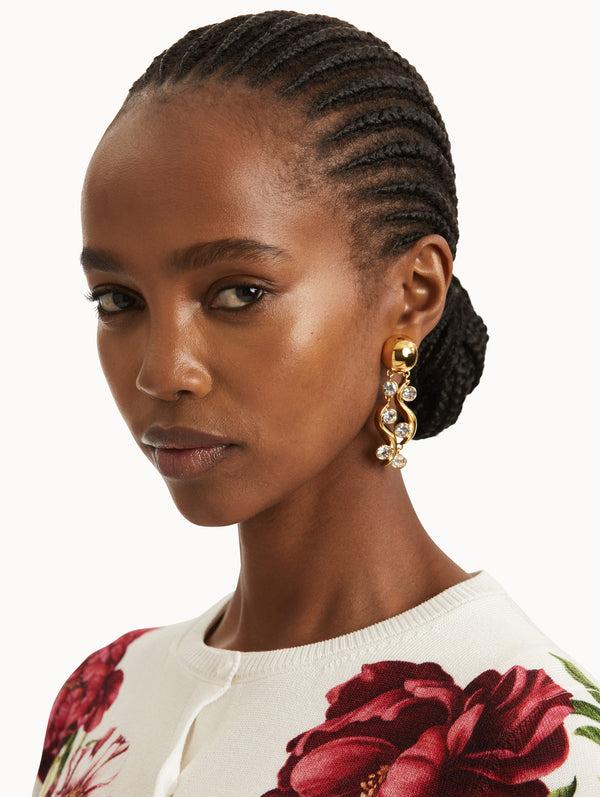 Oscar De La Renta Crystal Wave Drop Clip-On Earrings