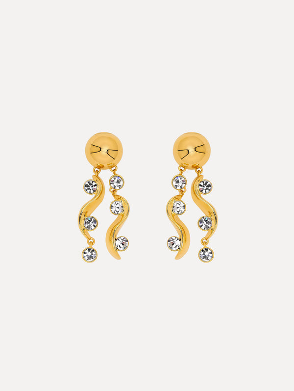 oscar de la renta Crystal Wave Drop Clip-On Earrings