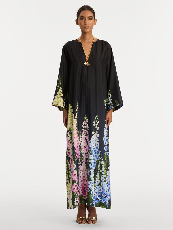 Oscar De La Renta Degradé Foxglove Silk Twill Caftan