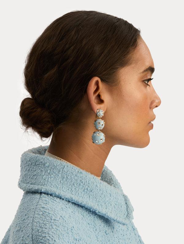 Oscar De La Renta Enamel Cabochon Drop Clip-On Earrings