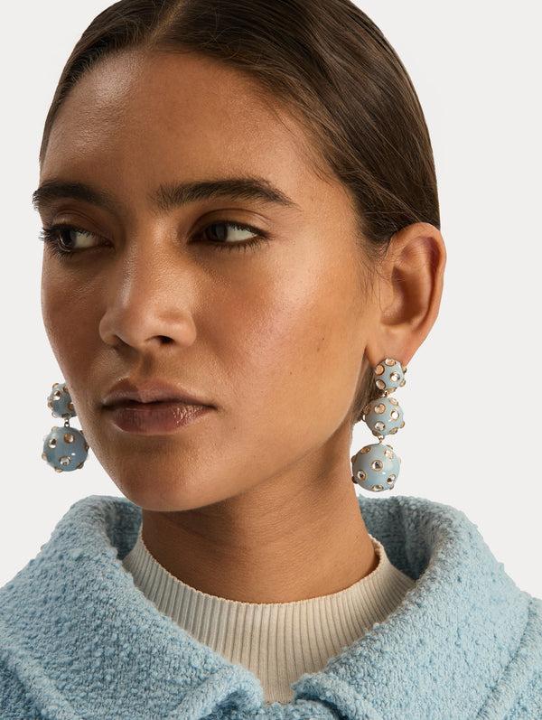 Oscar De La Renta Enamel Cabochon Drop Clip-On Earrings