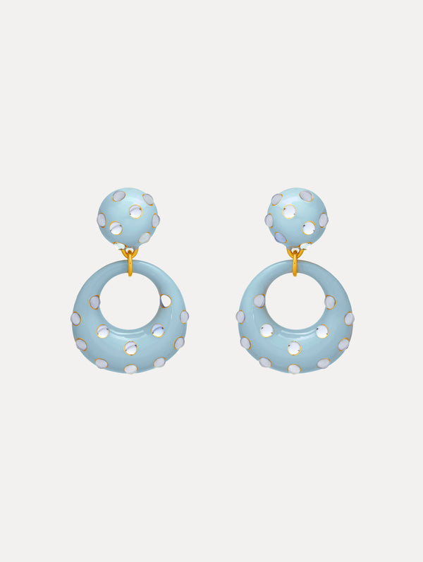 oscar de la renta Enamel Cabochon Hoop Clip-On Earrings