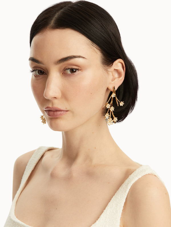 Oscar De La Renta Enamel Cherry Blossom Branch Earrings