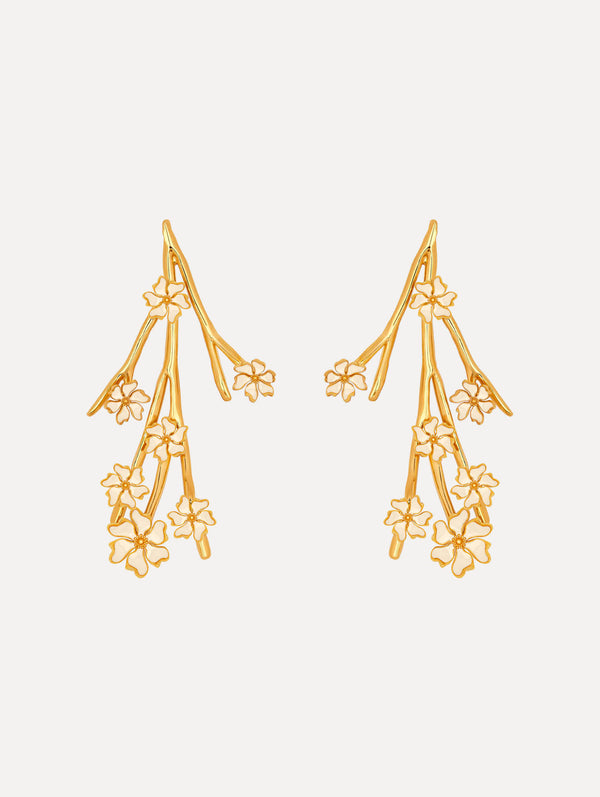 oscar de la renta Enamel Cherry Blossom Branch Earrings