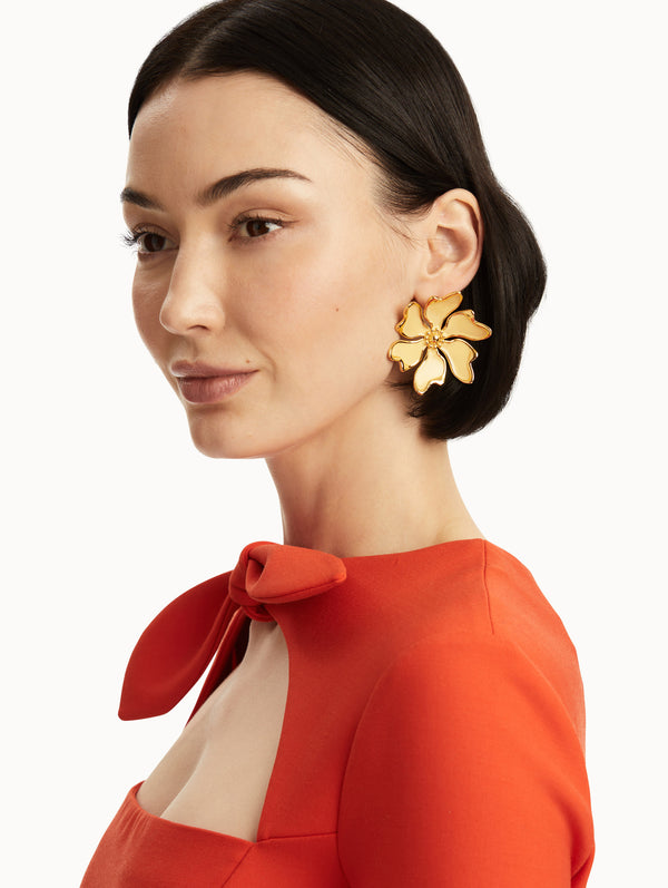 Oscar De La Renta Enamel Cherry Blossom Clip-On Earrings