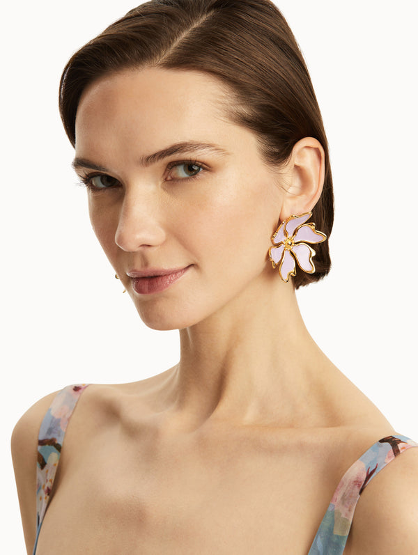 Oscar De La Renta Enamel Cherry Blossom Clip-On Earrings