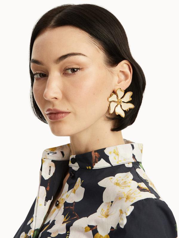 Oscar De La Renta Enamel Cherry Blossom Clip-On Earrings