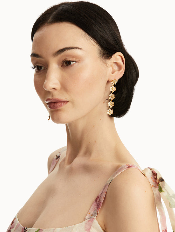 Oscar De La Renta Enamel Cherry Blossom Drop Earrings