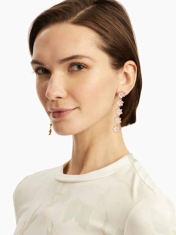 Oscar De La Renta Enamel Cherry Blossom Drop Earrings