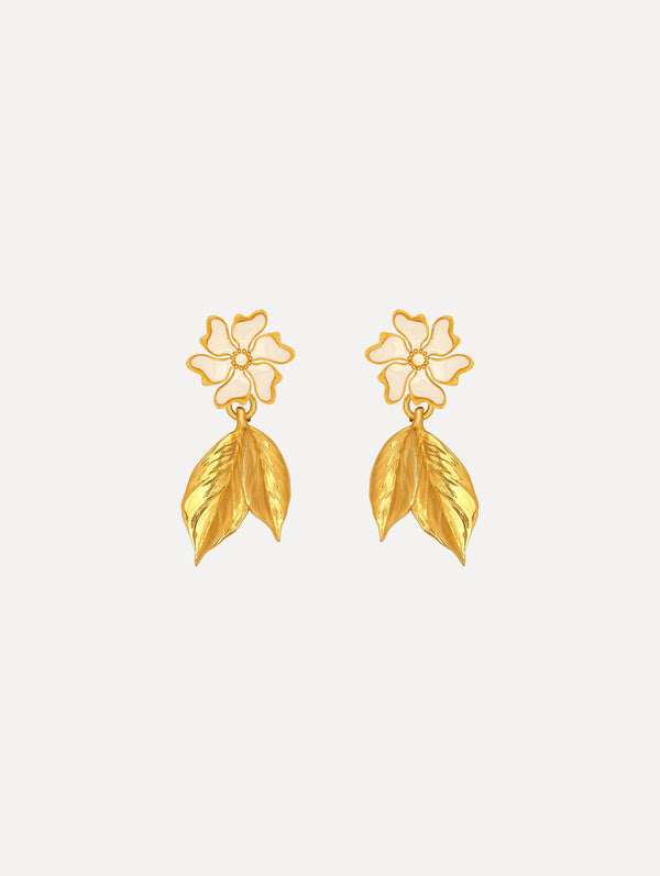 oscar de la renta Enamel Cherry Blossom Leaf Earrings