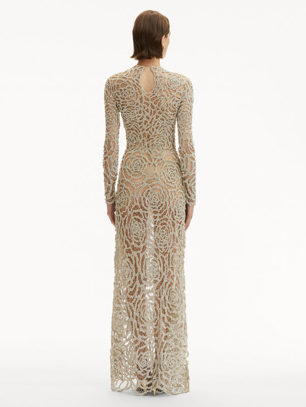 Oscar De La Renta English Rose Crystal Embroidered Gown