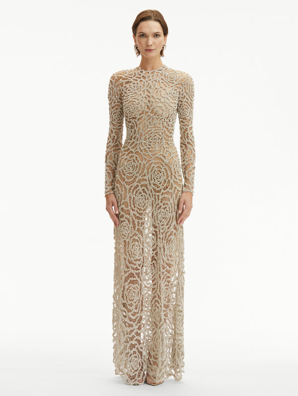 Oscar De La Renta English Rose Crystal Embroidered Gown