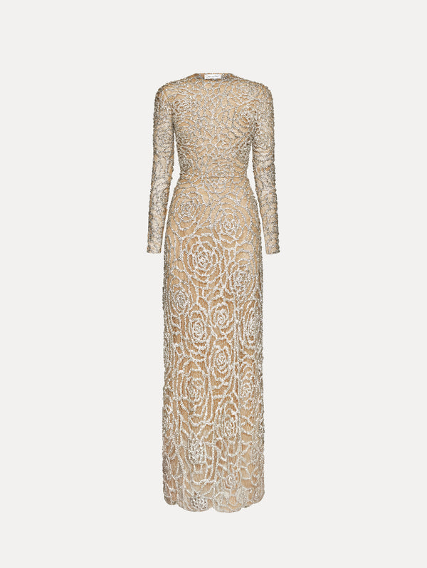 oscar de la renta English Rose Crystal Embroidered Gown