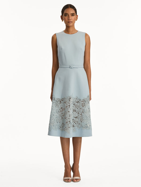 Oscar De La Renta Feather Scroll Guipure Wool Dress