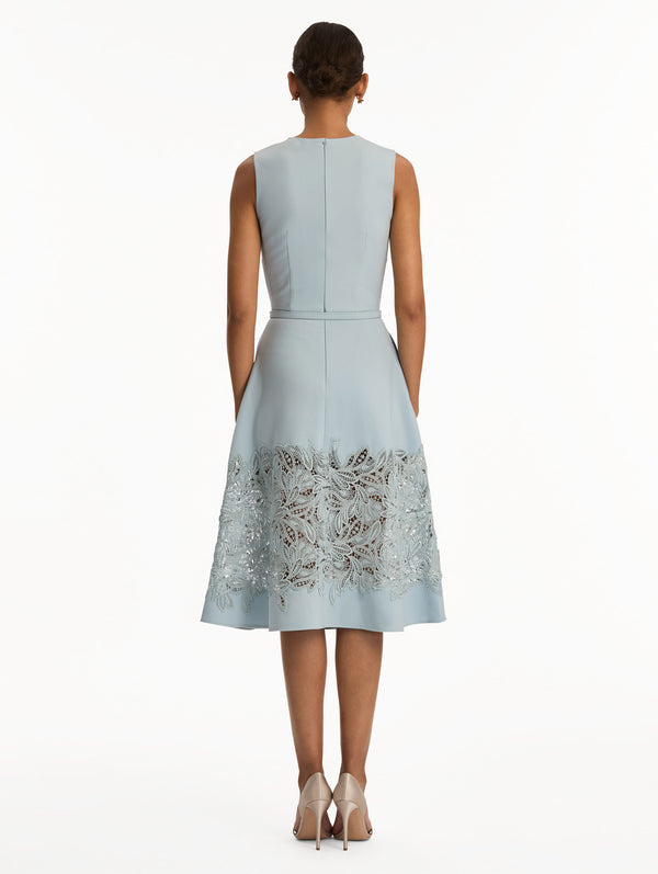 Oscar De La Renta Feather Scroll Guipure Wool Dress