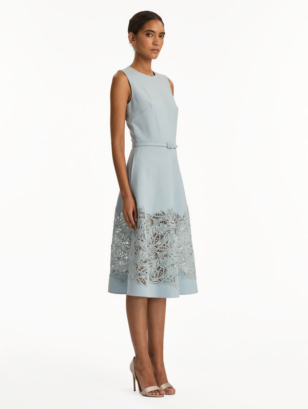 Oscar De La Renta Feather Scroll Guipure Wool Dress