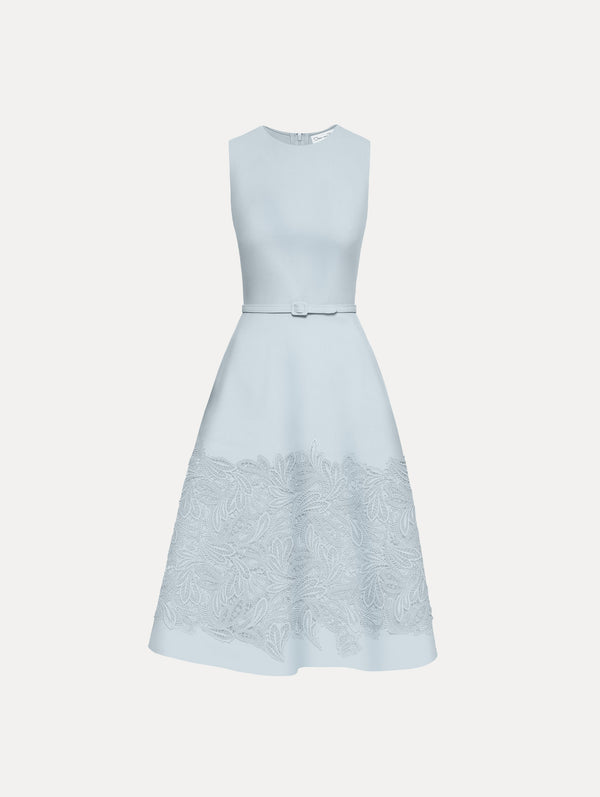 oscar de la renta Feather Scroll Guipure Wool Dress