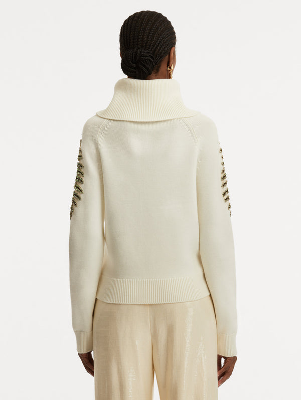 Oscar De La Renta Fern Crystal Embroidered Turtleneck